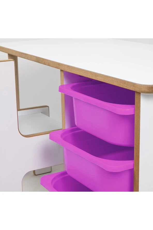 3 Çekmeceli Oyun, Aktivite, Etkinlik Masası, Beyaz-Lila, 18mm MDF - 5