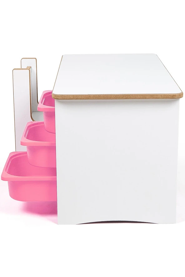 3 Çekmeceli Oyun, Aktivite, Etkinlik Masası, Beyaz-Pembe, 18mm MDF - 4