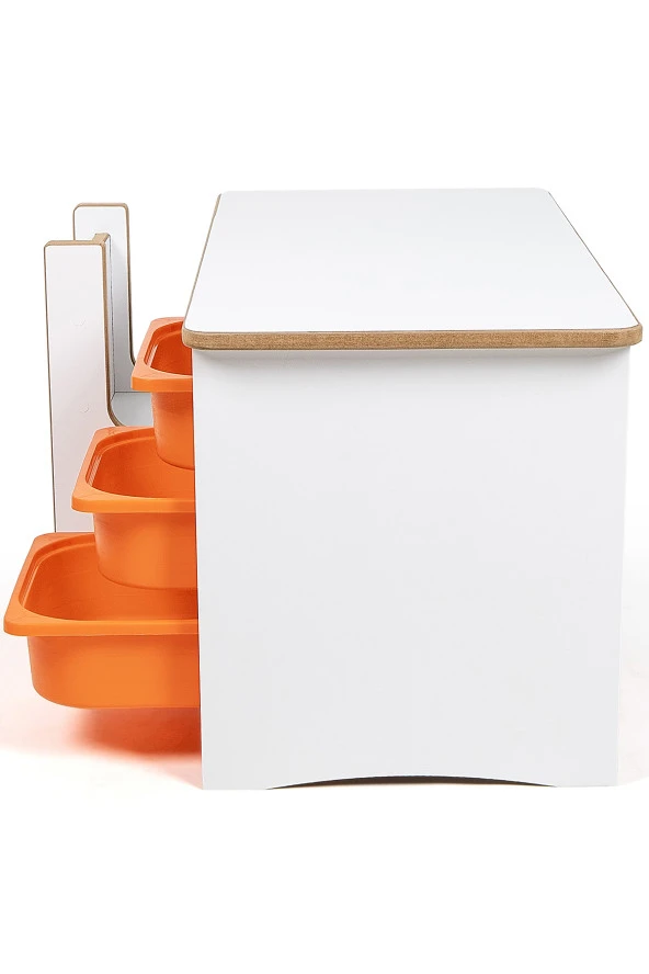 3 Çekmeceli Oyun, Aktivite, Etkinlik Masası, Beyaz-Turuncu, 18mm MDF - 4