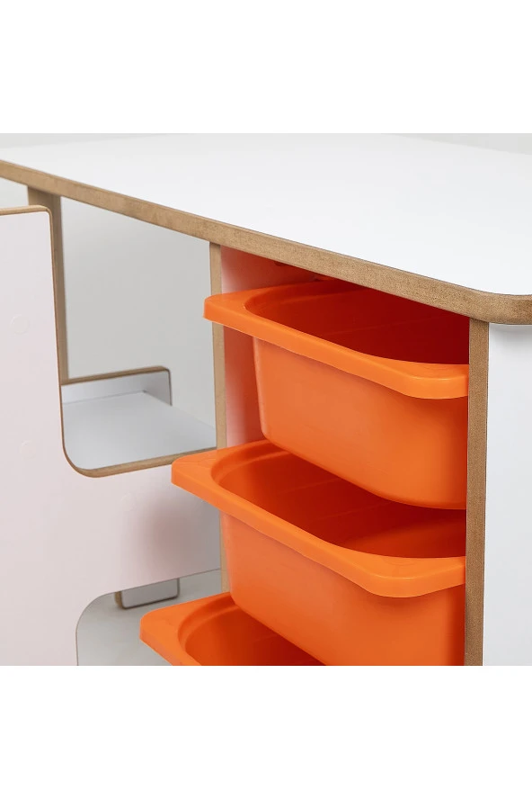 3 Çekmeceli Oyun, Aktivite, Etkinlik Masası, Beyaz-Turuncu, 18mm MDF - 5