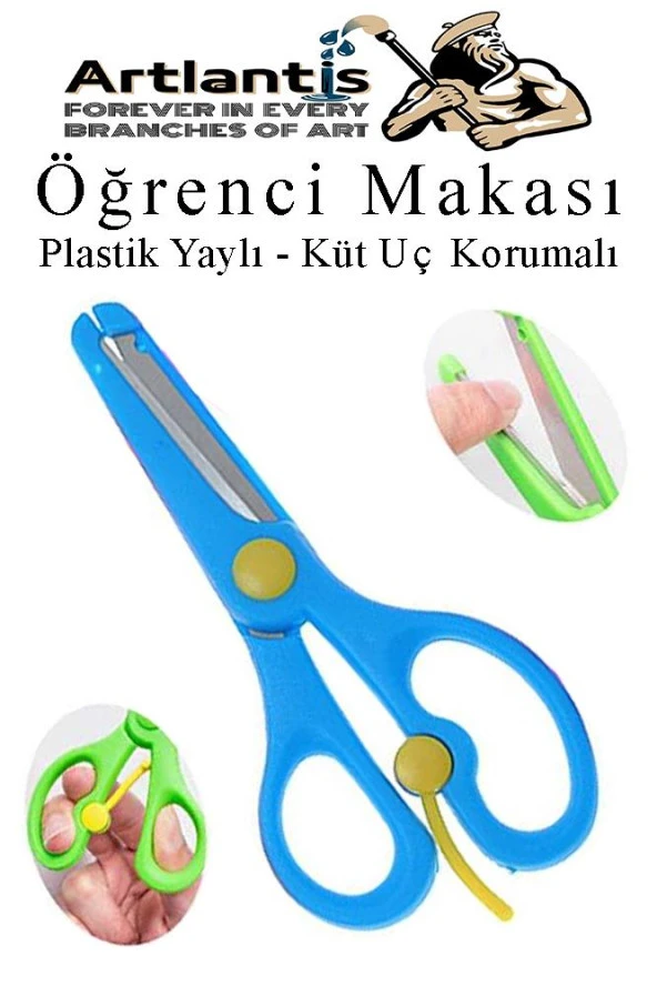 Mavi Öğrenci Makası 1 Adet Plastik Yaylı Küt Uç Korumalı Okul Makası Çocuk Makası Okul Öncesi Kreş Ana Sınıfı