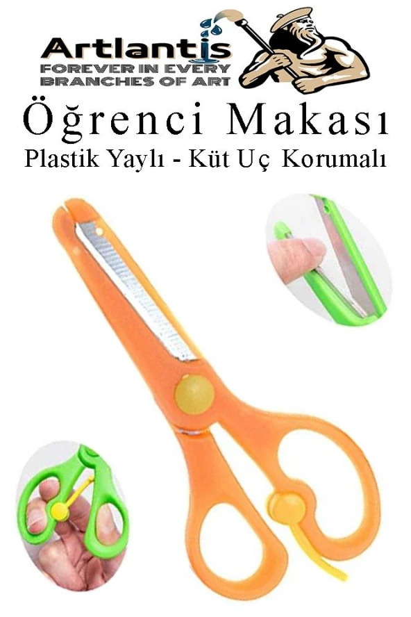 Turuncu Öğrenci Makası 1 Adet Plastik Yaylı Küt Uç Korumalı Okul Makası Çocuk Makası Okul Öncesi Kreş Ana Sınıfı