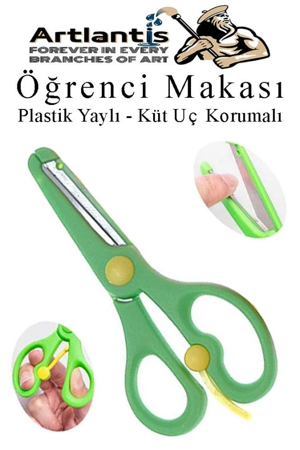 Yeşil Öğrenci Makası 1 Adet Plastik Yaylı Küt Uç Korumalı Okul Makası Çocuk Makası Okul Öncesi Kreş Ana Sınıfı