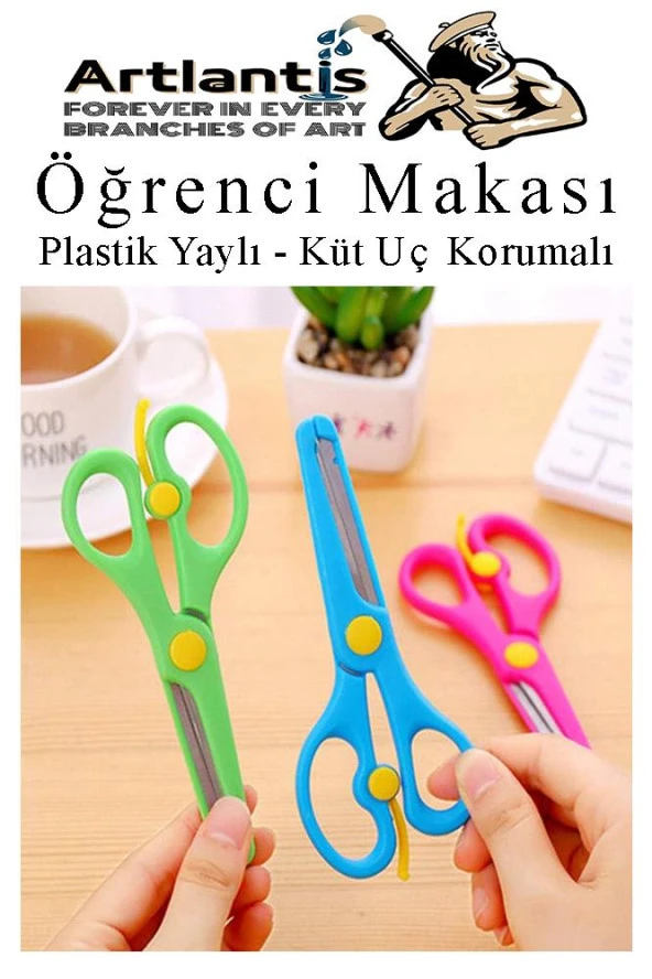 Yeşil Öğrenci Makası 1 Adet Plastik Yaylı Küt Uç Korumalı Okul Makası Çocuk Makası Okul Öncesi Kreş Ana Sınıfı - 4