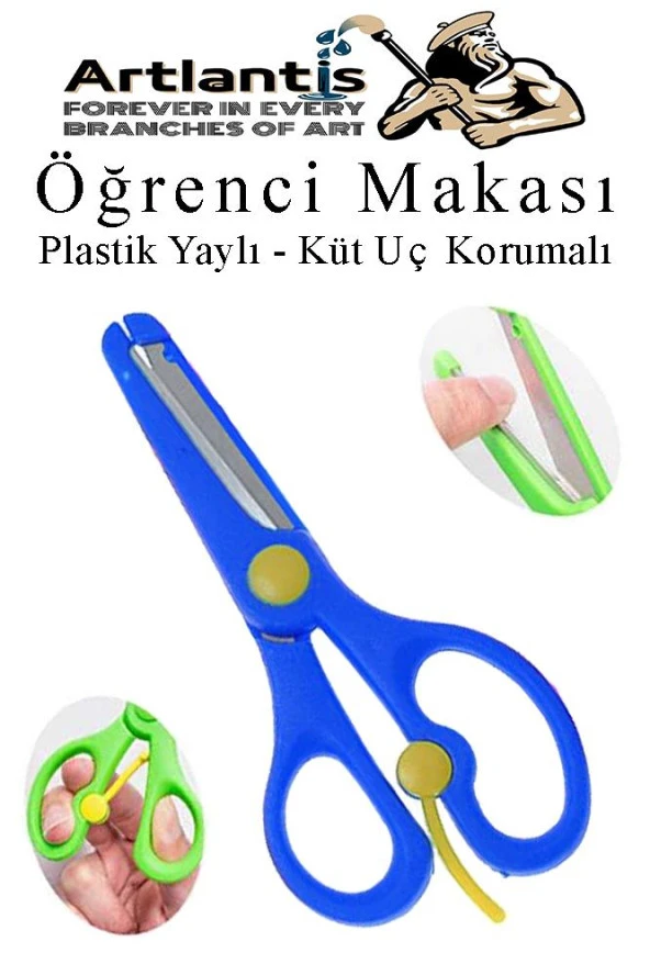 Koyu Mavi Öğrenci Makası 1 Adet Plastik Yaylı Küt Uç Korumalı Okul Makası Çocuk Makası Okul Öncesi Kreş Ana Sınıfı