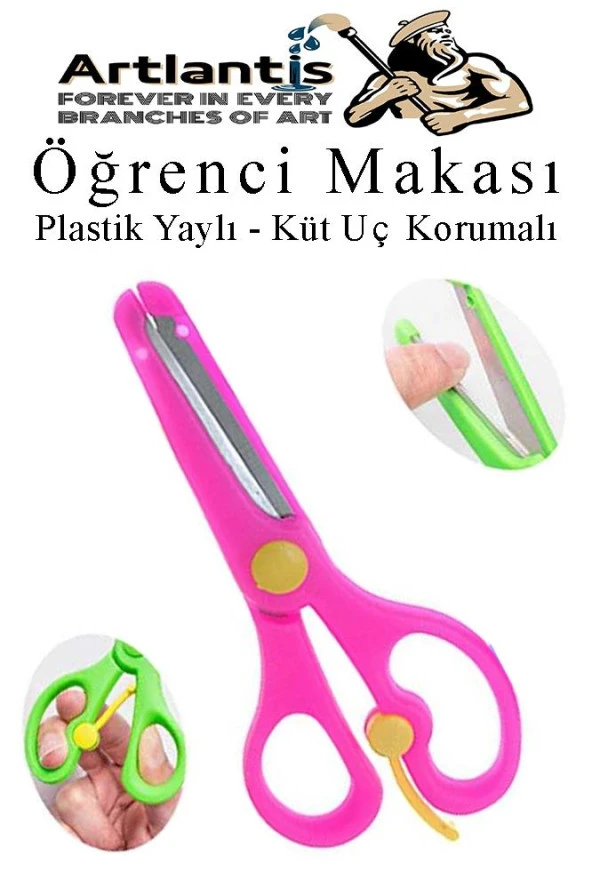 Pembe Öğrenci Makası 1 Adet Plastik Yaylı Küt Uç Korumalı Okul Makası Çocuk Makası Okul Öncesi Kreş Ana Sınıfı