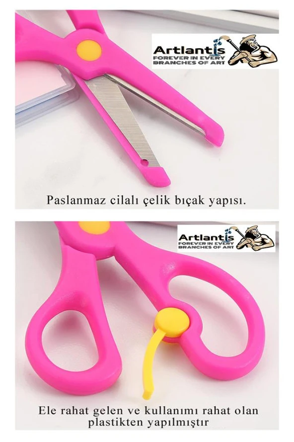 Pembe Turuncu Öğrenci Makası 2 Adet Plastik Yaylı Küt Uç Korumalı Okul Makası Çocuk Makası Okul Öncesi Kreş Ana Sınıfı - 2