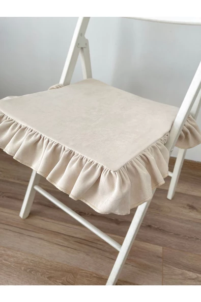 Fırfırlı Krem İskandinav Sandalye Minderi - 2
