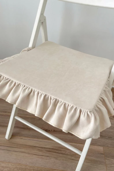 Fırfırlı Krem İskandinav Sandalye Minderi - 3