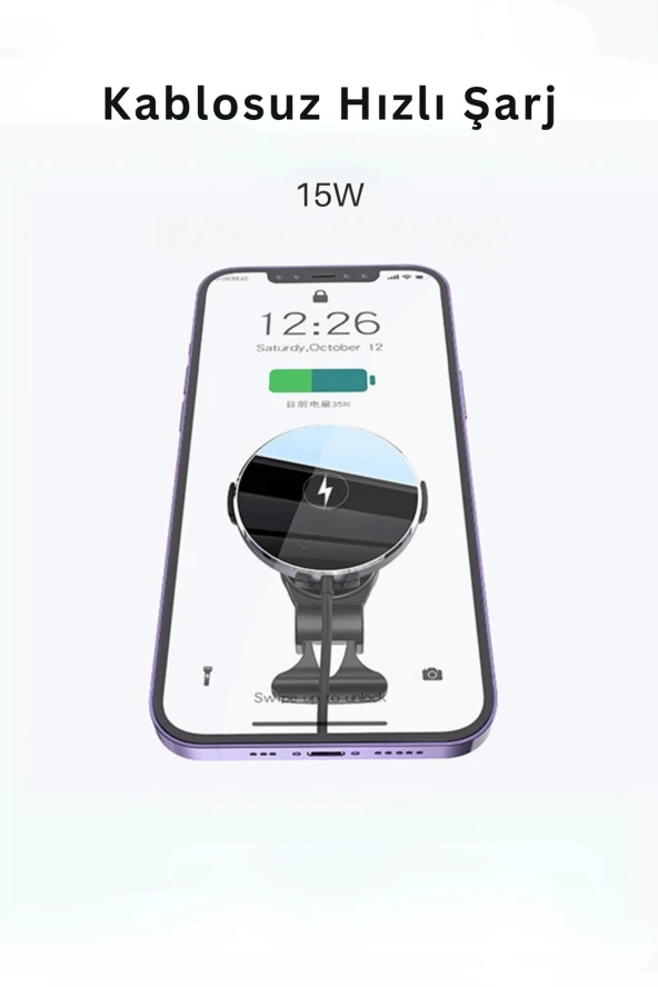 C1331 Izgara Klipsli 15W Kablosuz Şarjlı Magsafe Araç Tutucu - Resim 3