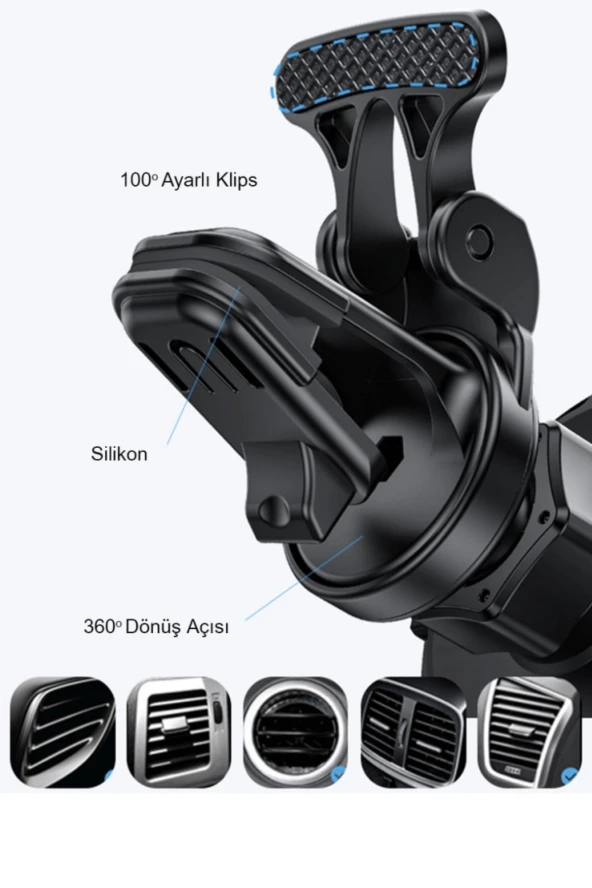 C1331 Izgara Klipsli 15W Kablosuz Şarjlı Magsafe Araç Tutucu - Resim 5
