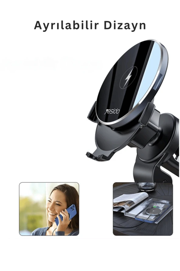 C1331 Izgara Klipsli 15W Kablosuz Şarjlı Magsafe Araç Tutucu - Resim 6