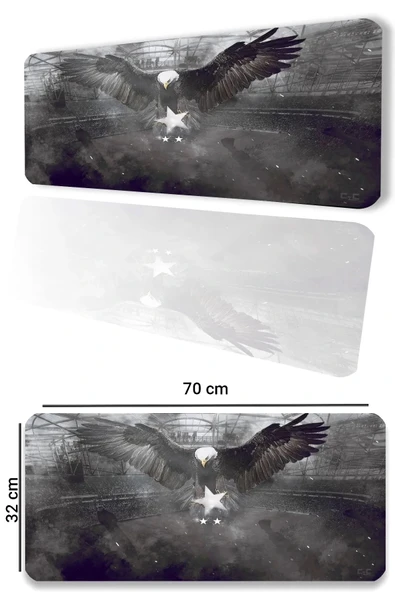 SonicTouch Kara Kartal Siyah Beyaz Yıldız Kaymaz Gaming Oyuncu Masaüstü Dikişsiz Klavye Mouse Pad 32x70Cm ürün görseli