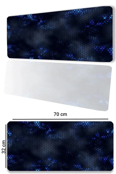 SonicTouch Mavi Siyah Petek Desenli Kaymaz Gaming Oyuncu Masaüstü Dikişsiz Klavye Mouse Pad 32x70Cm