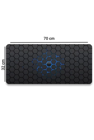 SonicTouch Mavi Siyah Altıgen Desenli Kaymaz Gaming Oyuncu Masaüstü Dikişsiz Klavye Mouse Pad 32x70Cm - 2