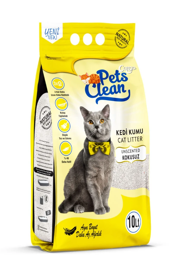 Pets Clean Kedİ Kumu Natural (Kokusuz) 10LT