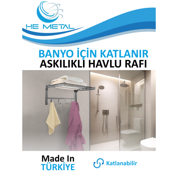 Banyo İçin Katlanabilir Askılı Havlu Rafı - 45x22 cm