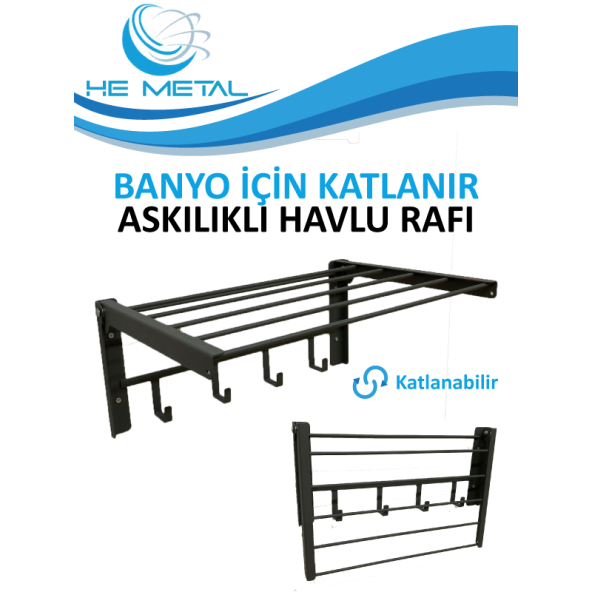 Banyo İçin Katlanabilir Askılı Havlu Rafı - 45x22 cm - 3