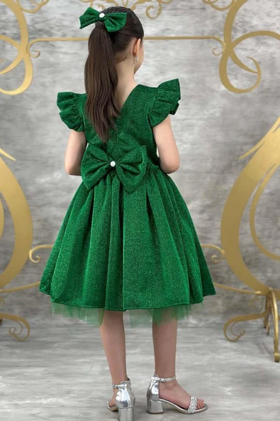 Kız Çocuk Parıldayan Yeşil Elbise - 2