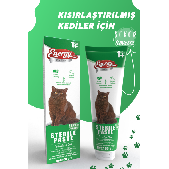 Energy Sterile Paste 100gr Kısırlaştırılmış Kediler İçin Yüksek İçerikli Multivitaminli Malt Macun