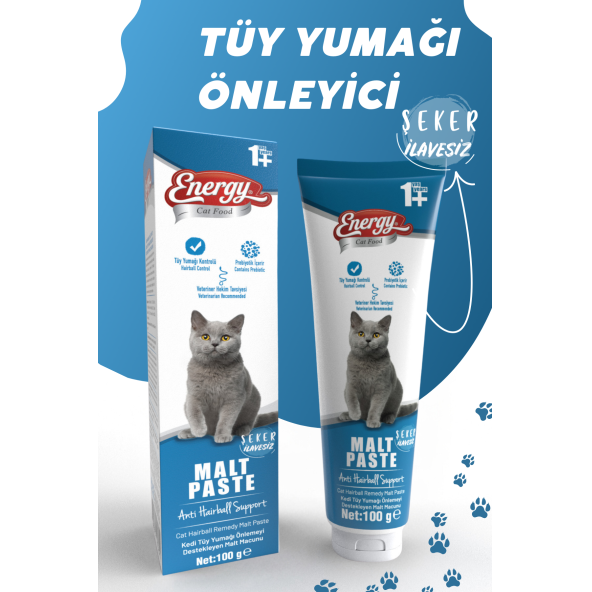 Energy Malt Paste 100gr Kediler için Tüy Yumağı Önleyici Anti Hairball Malt Macun