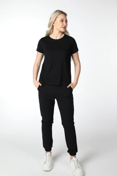 Kadın Kısa Kollu Bisiklet Yaka Tişört Beyaz  XL BEYAZ - Resim 8