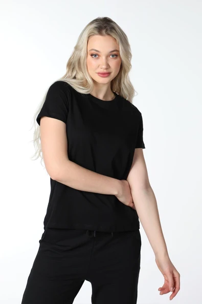 Kadın Kısa Kollu Bisiklet Yaka Tişört Beyaz  M BEYAZ - Resim 7