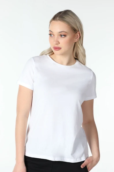 Kadın Kısa Kollu Bisiklet Yaka Tişört Beyaz  XL BEYAZ ürün görseli