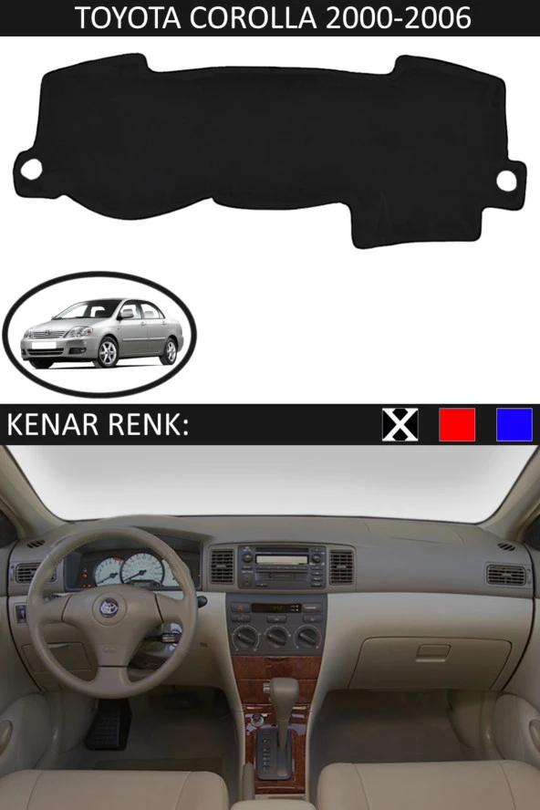 GUERRINO Torpido Koruma Halısı Siyah Kenar Renk Siyah Toyota Coralla 2000-2006 ile Uyumlu