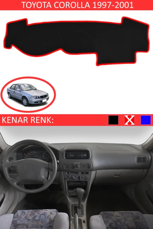GUERRINO Torpido Koruma Halısı Siyah Kenar Renk Kırmızı Toyota Coralla 1997-2001 ile Uyumlu ürün görseli