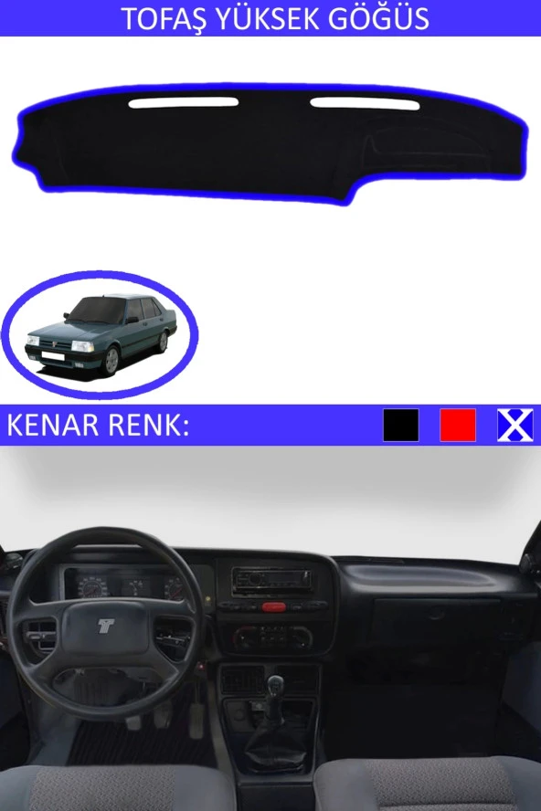 GUERRINO Yüksek Göğüs Torpido Koruma Halısı Siyah Kenar Renk Mavi Tofaş ile Uyumlu
