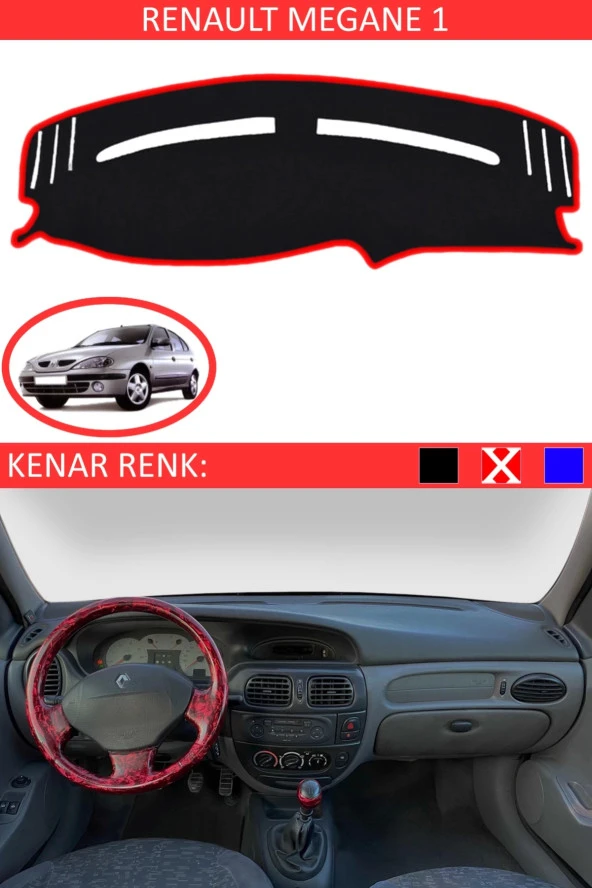 GUERRINO Torpido Koruma Halısı Siyah Kenar Renk Kırmızı Renault Megane 1 ile Uyumlu