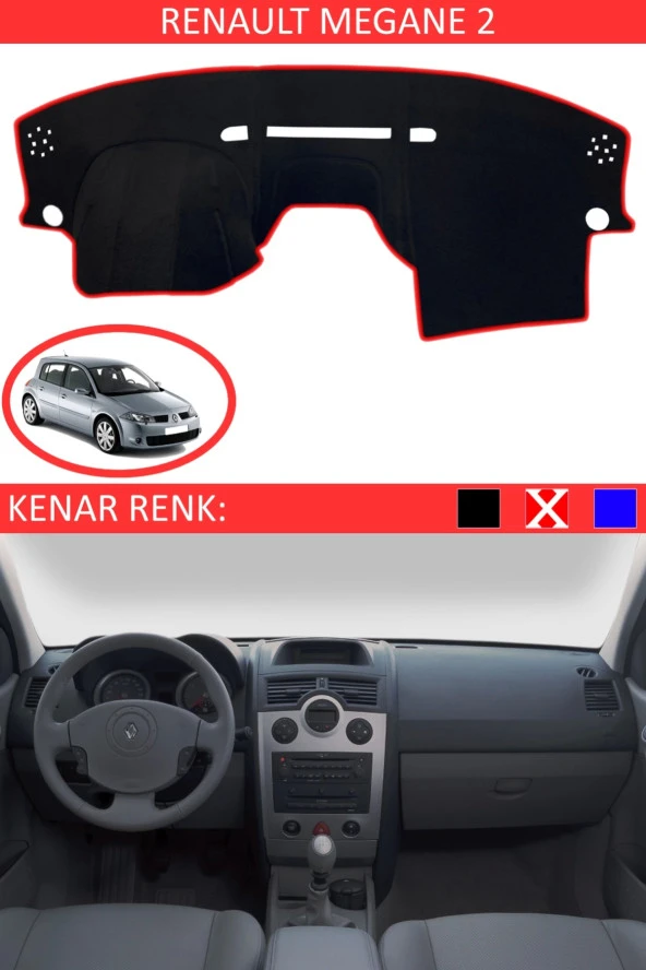 GUERRINO Torpido Koruma Halısı Siyah Kenar Renk Kırmızı Renault Megane 2 ile Uyumlu ürün görseli