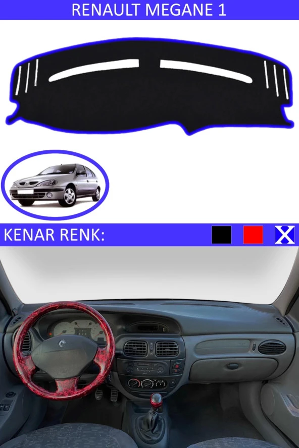 GUERRINO Torpido Koruma Halısı Siyah Kenar Renk Mavi Renault Megane 1 ile Uyumlu