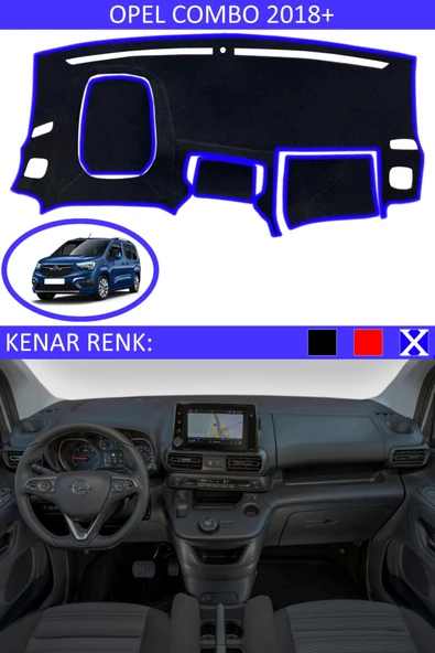 GUERRINO Torpido Koruma Halısı Siyah Kenar Renk Mavi Opel Combo 2018+ ile Uyumlu ürün görseli
