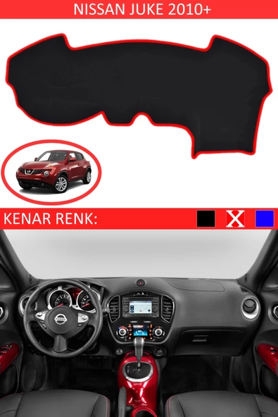 GUERRINO Torpido Koruma Halısı Siyah Kenar Renk Kırmızı Nissan Juke 2010+ ile Uyumlu