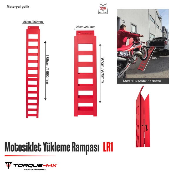 Torque-MX Motosiklet Yükleme Rampası LR1 Kırmızı - 5