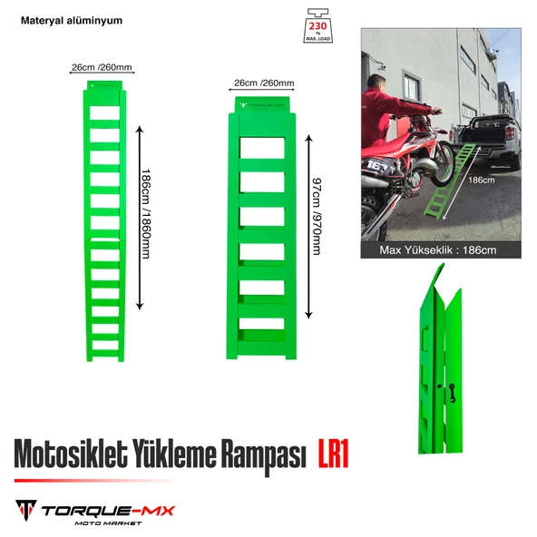 Torque-MX Motosiklet Yükleme Rampası LR1 Yeşil - Resim 5