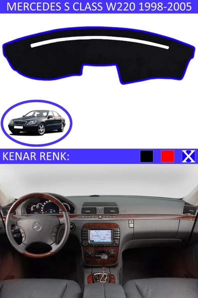 GUERRINO Torpido Koruma Halısı Siyah Kenar Renk Mavi Mercedes S Class W 220 1998-2005 ile Uyumlu ürün görseli