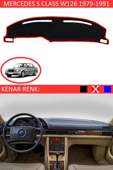 GUERRINO Torpido Koruma Halısı Siyah Kenar Renk Kırmızı Mercedes S Class W 126 1979-1991 ile Uyumlu ürün görseli