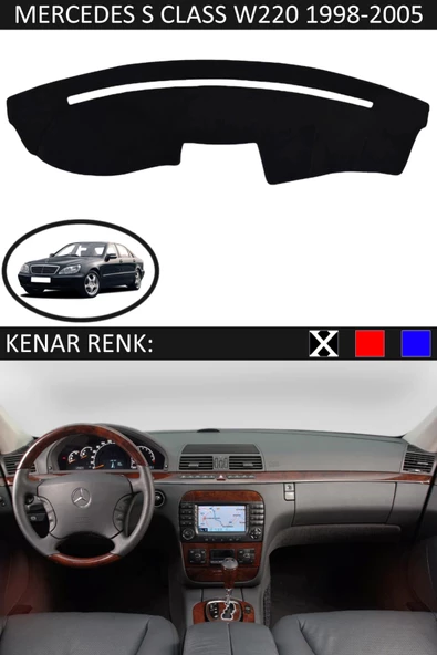 GUERRINO Torpido Koruma Halısı Siyah Kenar Renk Siyah Mercedes S Class W 220 1998-2005 ile Uyumlu ürün görseli