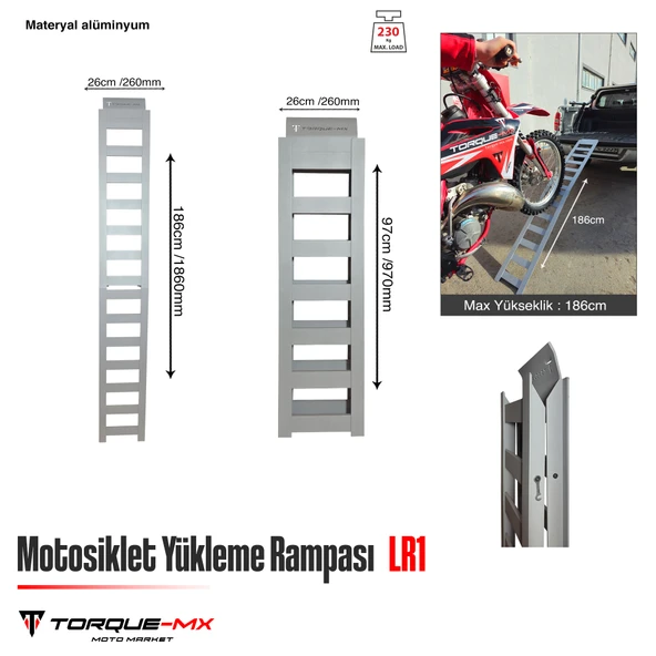 Torque-MX Motosiklet Yükleme Rampası LR1 Gri - Resim 5
