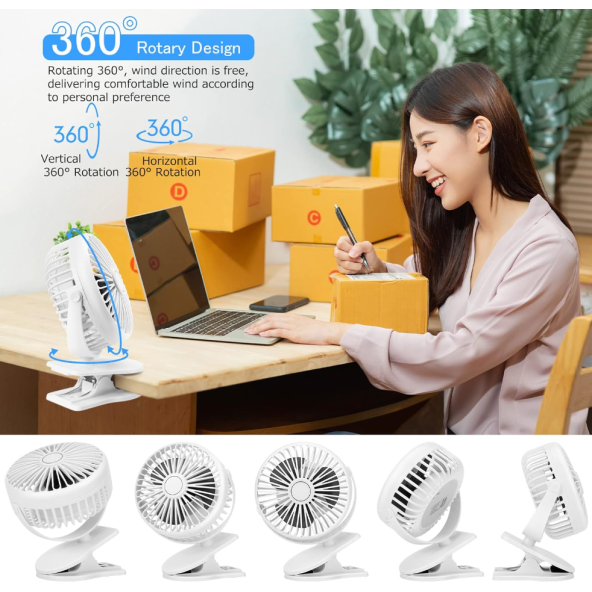 360° Dönen Taşınabilir Puset  Fan Mandallı Kıskaçlı Model - 3