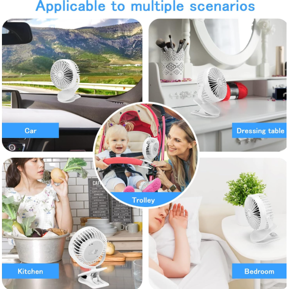 360° Dönen Taşınabilir Puset  Fan Mandallı Kıskaçlı Model - 4
