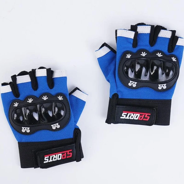 Çocuklar için Koruma Destekli Mavi Renkli Unisex Yarım Parmak Scooter Bisiklet Eldiveni - 2