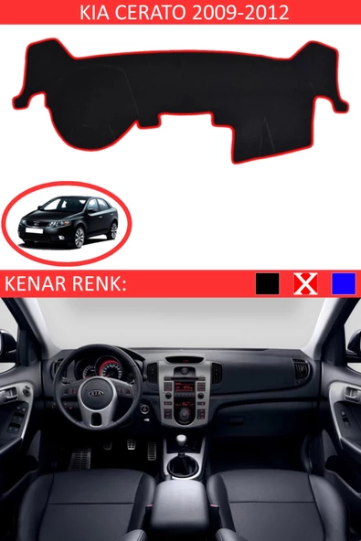 GUERRINO Torpido Koruma Halısı Siyah Kenar Renk Kırmızı Kia Cerato 2009-2012 ile Uyumlu