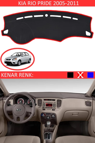 GUERRINO Torpido Koruma Halısı Siyah Kenar Renk Kırmızı Kia Rio Pride 2005-2011 ile Uyumlu
