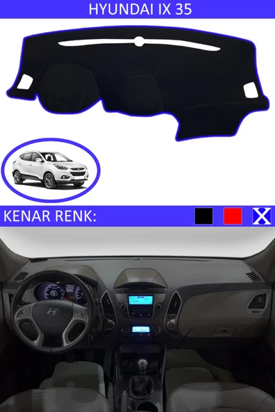 GUERRINO Torpido Koruma Halısı Siyah Kenar Renk Mavi Hyundai İX35 ile Uyumlu ürün görseli