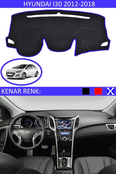 GUERRINO Torpido Koruma Halısı Siyah Kenar Renk Mavi Hyundai İ30 2012-2018 ile Uyumlu ürün görseli
