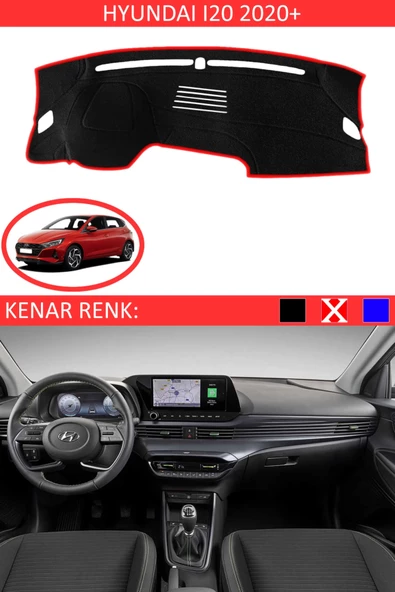 GUERRINO Modelleri Torpido Koruma Halısı Siyah Kenar Renk Kırmızı Hyundai İ20 2020 ile Uyumlu ürün görseli